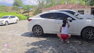 Colombian has sex in a public car wash with a guy with a big cock – Athenea Rose & Max Betancur